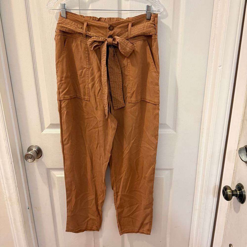 NWT Abercrombie & Fitch A&F Large High Rise Paperbag Belted Utility Pants Tan